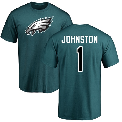 Men Philadelphia Eagles #1 Cameron Johnston Green Name and Number Logo NFL T Shirt->nfl t-shirts->Sports Accessory